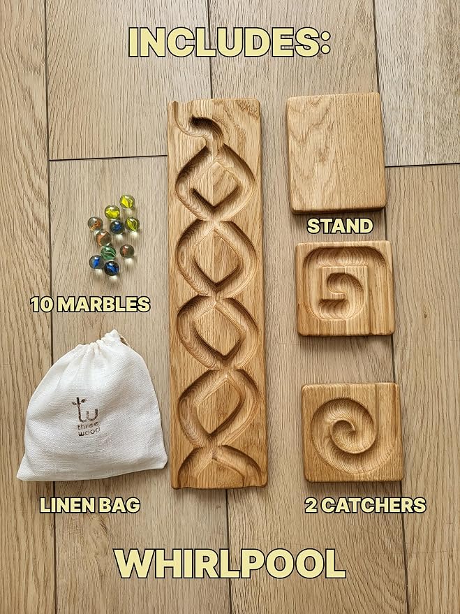 Wooden Marble Run Track – Montessori STEM Toy for Kids – Race Machine & Maze Board – Educational Wooden Roller Track Game – Whirlpool Marble Run Gift for Children