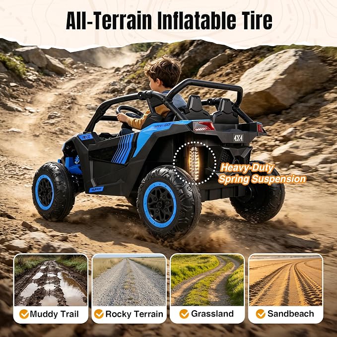 Firstness 24V Ride on Toys 800W Electric Remote Control Ride on Cars for Kids 2-Seater Riding Cars for Kids Ages 3-8, 3 Speed Mode, Music, LED Light, Off-Road UTV Ride on Truck for Boys & Girls, Blue