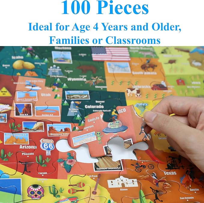 Think2Master Colorful United States Map 100 Pieces Jigsaw Puzzle Great for Families. Great Gift USA.23.4” X 16.5”
