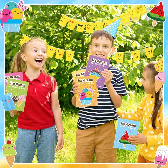 Ice Cream Activity Books for Kids 24Pcs Summer Ice Cream Mini Games Coloring Book Set Bulk Mazes Word Search Word Scramble Games for School Classroom DIY Art Gifts Summer Holiday Party Favors