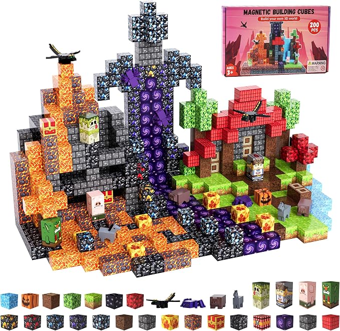 200PCS Magnetic Blocks, Magnetic Building Blocks, 0.78in Magnetic Building Cubes, STEM Game Stacking Toys for Kids, Birthday Gifts for Boys and Girls Age 3+ Years Old