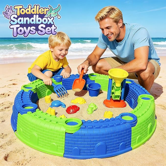 LUCKFUTURE 25 PCS Toddler Sand Toys for Ages 18+ Months - Sandbox Toys Set with Bucket, Shovels, Molds & Funnel, Easy Assemble No Tools Needed, Indoor Outdoor Beach Toys for Boys Girls