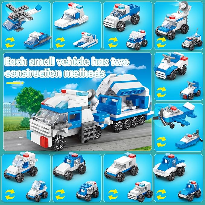 Sawaruita 30Pack Mini Cars Building Blocks Party Favors for Kids-Bulk Fire Truck,City Police Car,Construction Vehicle for Birthday Goodies Bag Easter Filling,Classroom Prizes for Boys 6-12