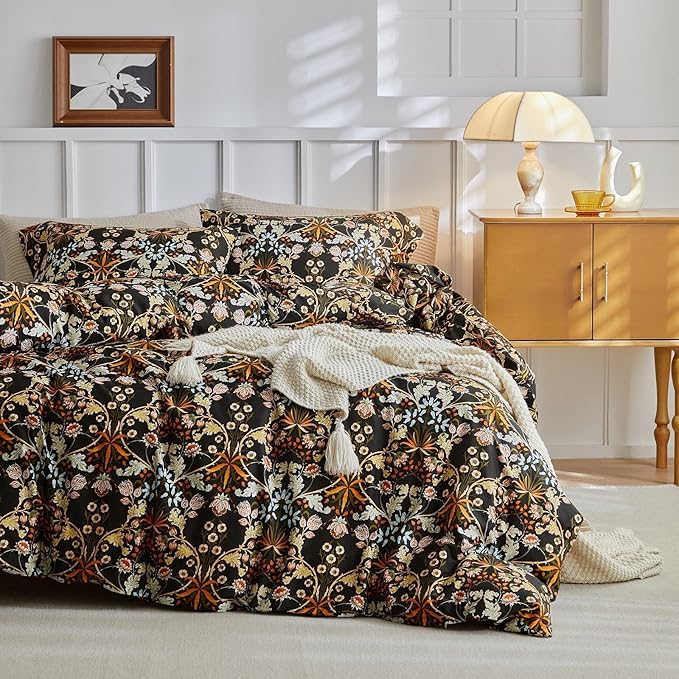 LifeTB Vintage Floral Comforter Set King 3 Pieces Paisley Floral Bedding Comforter Fluffy Soft Bohemian Flowers Comforter Farmhouse Cottagecore Bedding Set Reversible Flowers Botanical Comforter Set