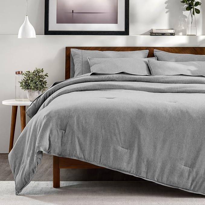 Bare Home Bed-in-A-Bag 7 Piece Comforter & Sheet Set - California King - Goose Down Alternative - Ultra-Soft 1800 Premium Bedding Set - Cationic (Cal King, Heathered Charcoal)