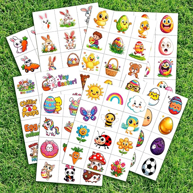 JCFIRE Easter Basket Stuffers, Temporary Tattoos for Kids, Spring Egg Fillers, Cute Bunny Stickers, Easter Party Favors Toys Toddler Teens Boys
