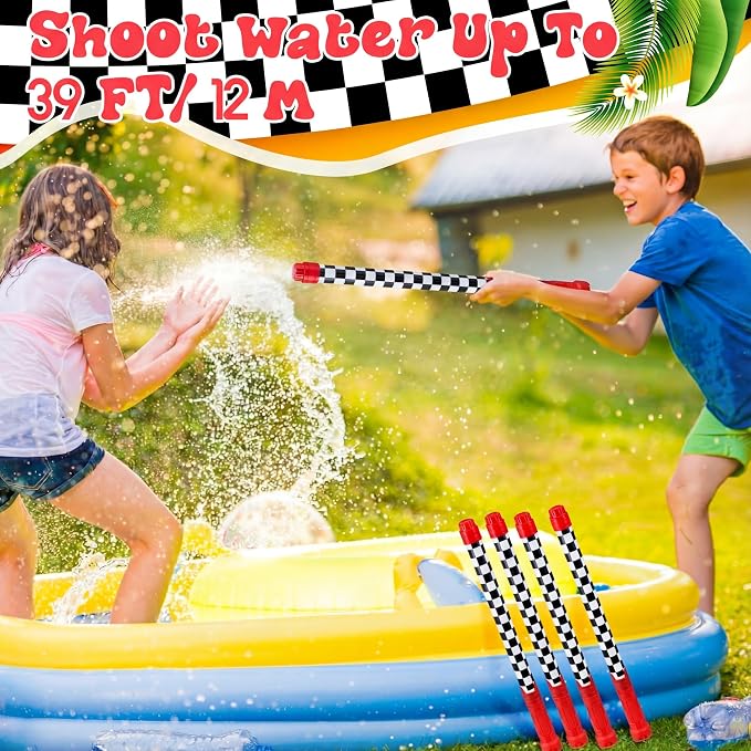 Halloscume 12 Pack Race Car Party Favors Water Gun Blaster 15.75 in Black and White Checkered Racing Water Shooter Blasters Gun for Kids Summer Outdoor Swimming Pool Backyard Beach Summer Games