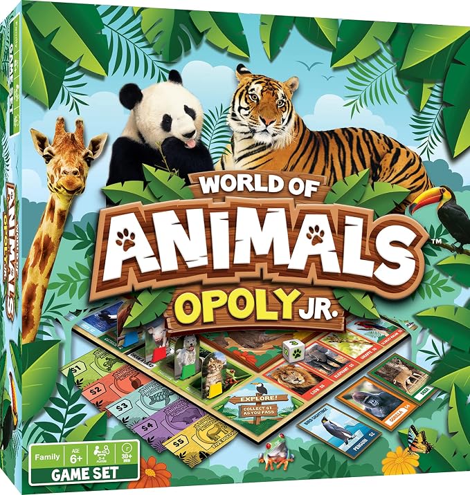 MasterPieces Kids & Family Board Games - World of Animals Opoly Jr. - Officially Licensed Board Games for Kids, & Family