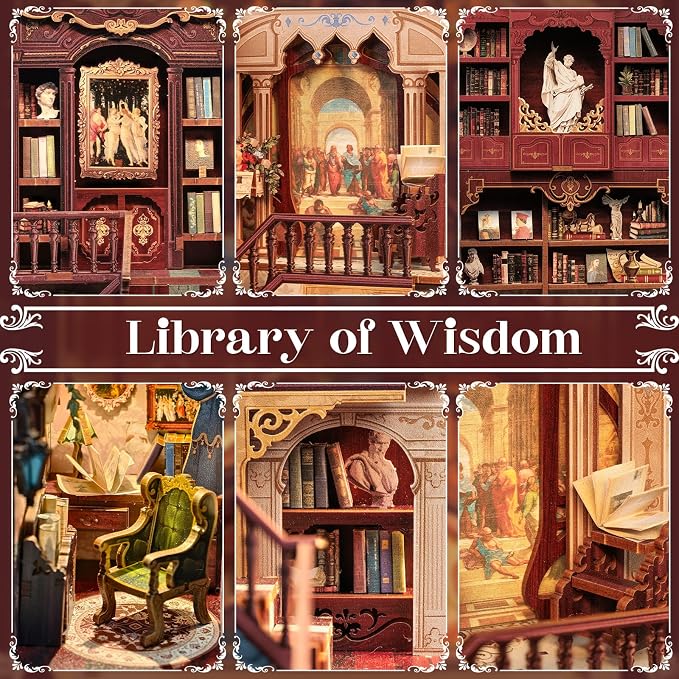CUTEBEE Book Nook Kit - DIY Miniature House Dollhouse Kit for Adults, Booknook Tiny House Bookshelf Decor 3D Wooden Puzzle, Gifts for Family and Friends (Library of Wisdom)
