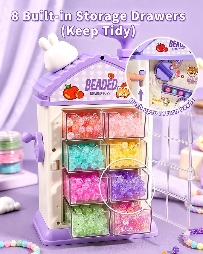 STACTCUTE Bracelet Maker Machine for Girls 6-12, Mess-Free DIY Charm Jewelry Making Kit with 800+ Beads and Mechanical Spinner, No Battery Bead Stringing Toy, Birthday Gifts for Kids 6 7 8(Purple)