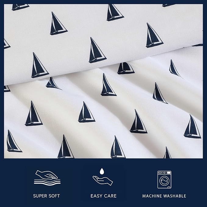 Nautica - Sheets, Cotton Percale Bedding Set with Matching Pillowcases, Crisp & Cool, Deep Pocket (Windtale Boat Navy, Full)
