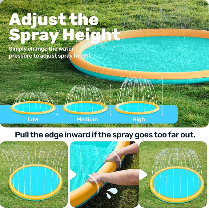 SLOOSH 60" Non-Slip Splash Pad Sprinkler - Outdoor Water Play Toys Backyard Fountain Mat for Toddlers Kids Dogs, Thickened Sprinkler Outside Pool Party Durable for Girls Boys Pets (60in, Orange&Blue)