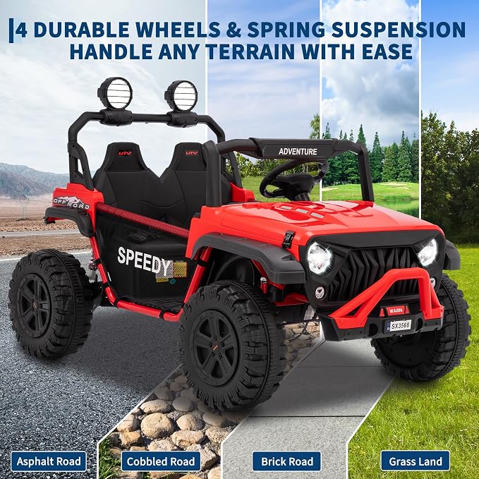 Garvee 24V Kids Electric Ride On Car with 4 x 45W Powerful Motors, Parent Remote Control & Manual Driving, Safety Speed 3-5 MPH, MP3 Player, Smooth Start, for Ages 3-8, Red