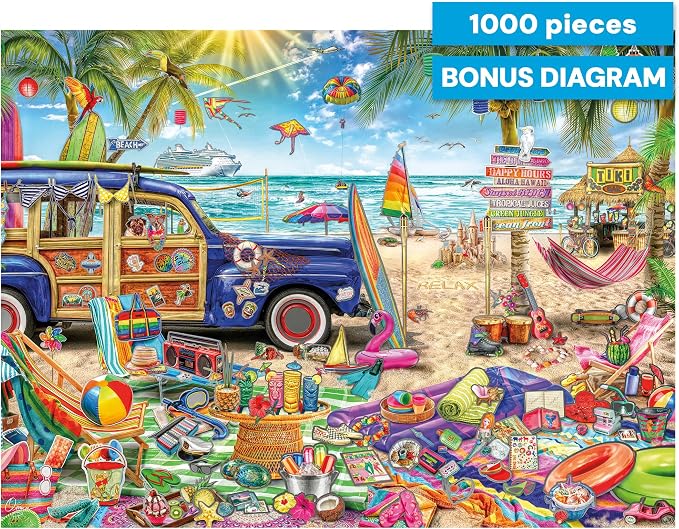 Buffalo Games – Aimee Stewart Beach Vacation 1000-Piece Jigsaw Puzzle for Adults, Silver Select Premium Puzzle with Foil Accents