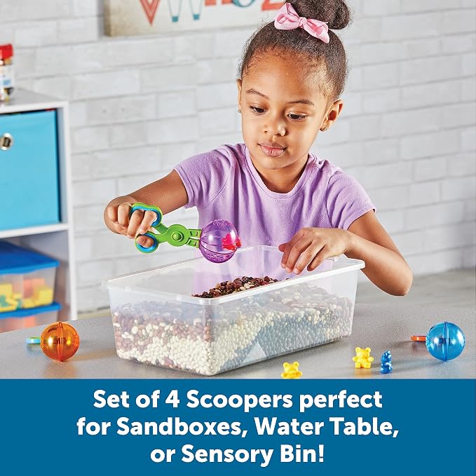 Learning Resources Handy Scoopers - Sensory Bin Sand Toys, Fine Motor, Montessori Kids, Plastic Tweezers, Homeschool Preschool Supplies, Gifts for Boys and Girls
