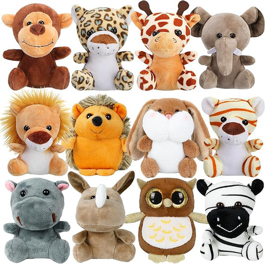 Arrozon 12 Pcs Small Stuffed Animals Bulk, 4.5 Inch Mini Stuffed Animals, Treasure Box Toys for Classroom, Keychain Plushies Toys Claw Machine Carnival Prizes, Party Favors for Kid