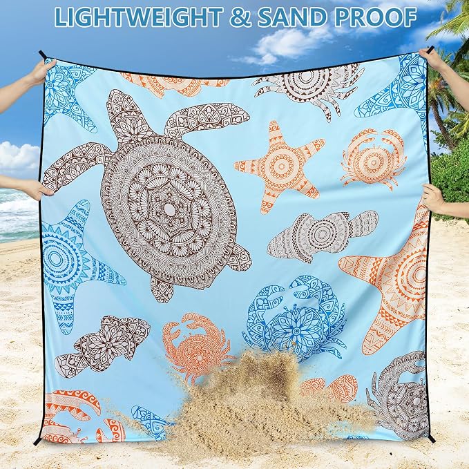 WIWIGO Beach Blanket Waterproof Sandproof Beach Mat 79" X 83"/10'x9'for 2-8 Adults Quick Drying Outdoor Picnic Mat Beach Accessories for Travel, Camping, Hiking