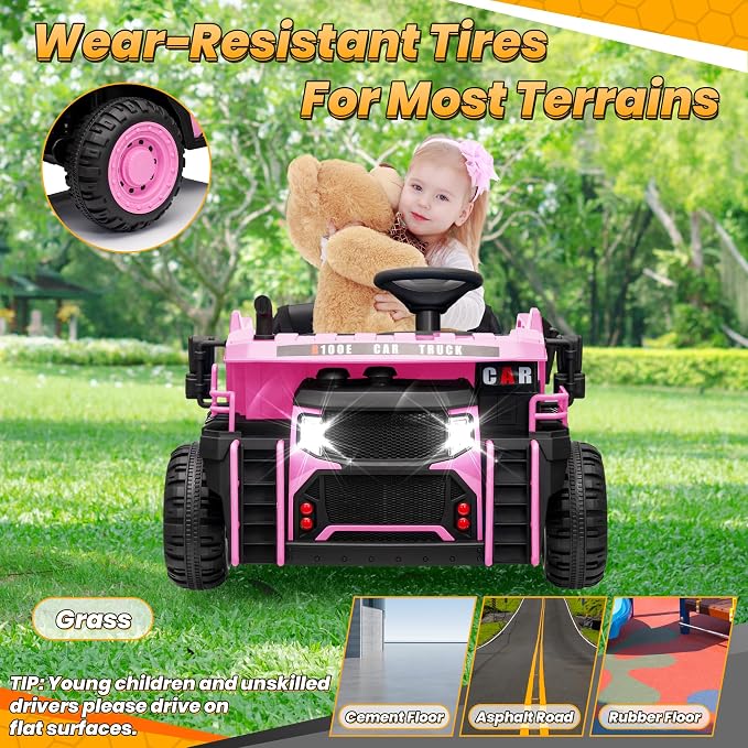 JOYRACER 24V 2 Seater Ride on Dump Truck w/400W Motors, Kids Ride On Car w/20'' Seat, Parent Remote, Electric Construction Vehicle w/Dump Bed & Shovel, 5Mph Max, Power Car Wheelers for Kids, Pink
