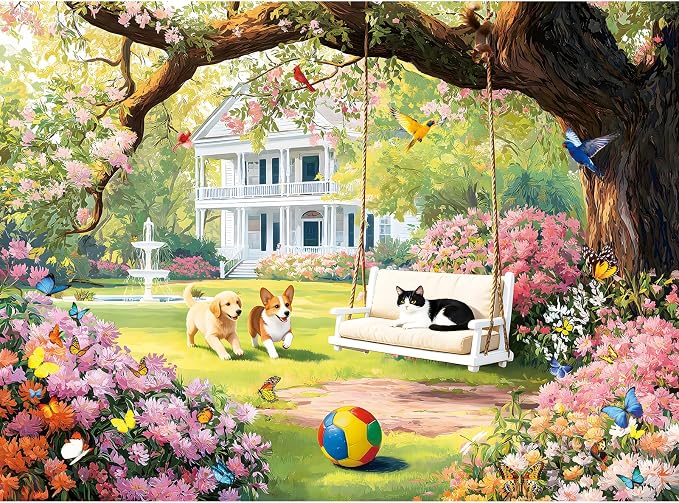 500 Piece Jigsaw Puzzle for Adults – Garden Animal Jigsaw Puzzles 500 Pieces, Cats Dog Flowers Puzzles for Adults 500 Pieces, Challenging Perdfect for Game Nights, 20.5 X 15 in