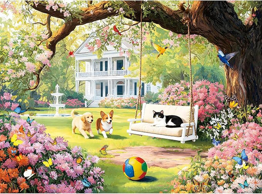500 Piece Jigsaw Puzzle for Adults – Garden Animal Jigsaw Puzzles 500 Pieces, Cats Dog Flowers Puzzles for Adults 500 Pieces, Challenging Perdfect for Game Nights, 20.5 X 15 in