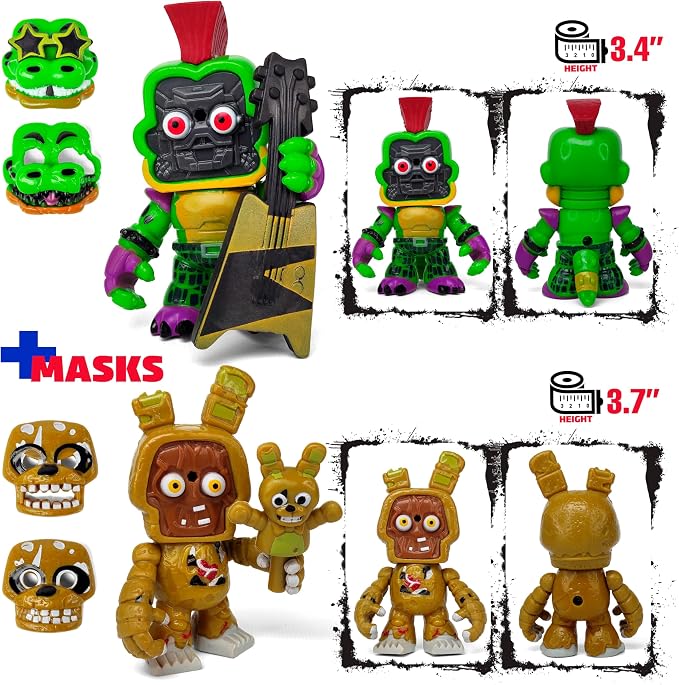 Set 12 pcs Inspired by Game Five Night at Freddys Toys | Mini Figures Collection with Masks | FNAF Action Figure [Rockstar Bonnie, Montgomery Gator, Chica, Human Security, Radioactive Foxy etc.]