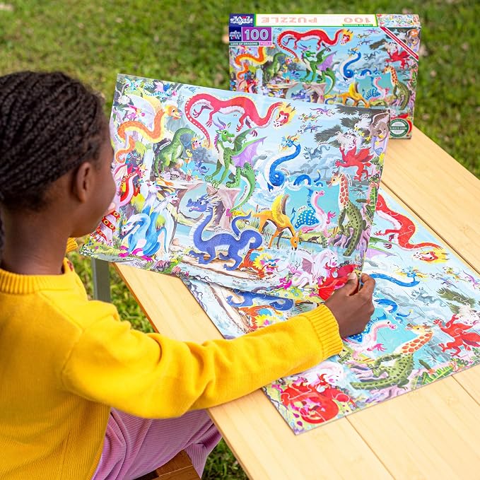 eeBoo 100 Piece Puzzle for Kids - Love of Dragons Children's Puzzle Dragon Themed, Large Pieces for Small Hands to Develop Motor Skills