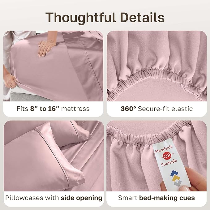 California Design Den Soft 100% Cotton Sheets Queen Size Set, 400 Thread Count Good Housekeeping Award Winner, Smooth Sateen Finish with Deep Pockets, Cozy and Durable Cotton Bedding Set - Mauve