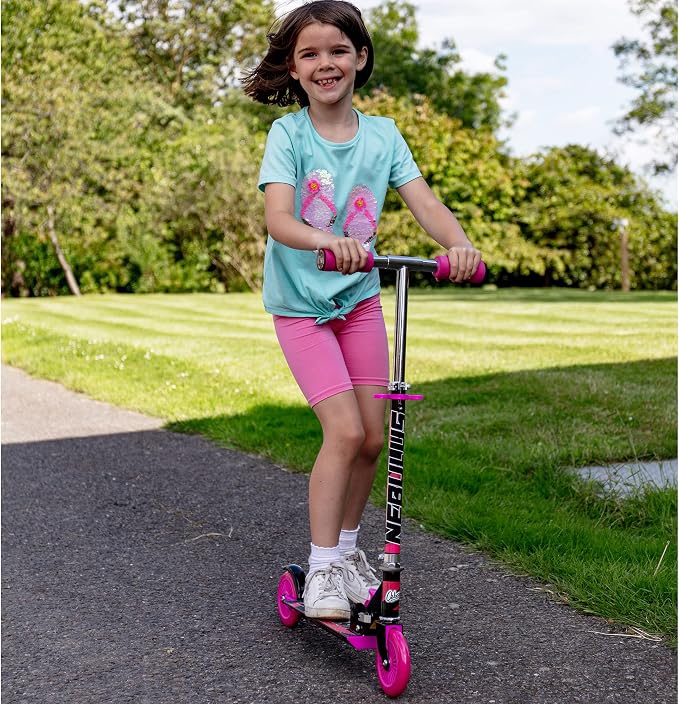 Ozbozz Nebulus Adjustable Scooter: Pink & Black - Kids Two Wheel Scooter, Foam Handle Grip, Adjustable Handle Height