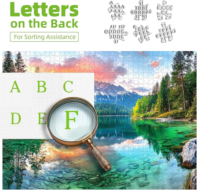 Mountain Lake Landscape 300 Piece Puzzle for Adults Beautiful Sunset Nature Scenery Jigsaw Puzzle with Letters on Back Perfect Family Seniors Game Night Gift