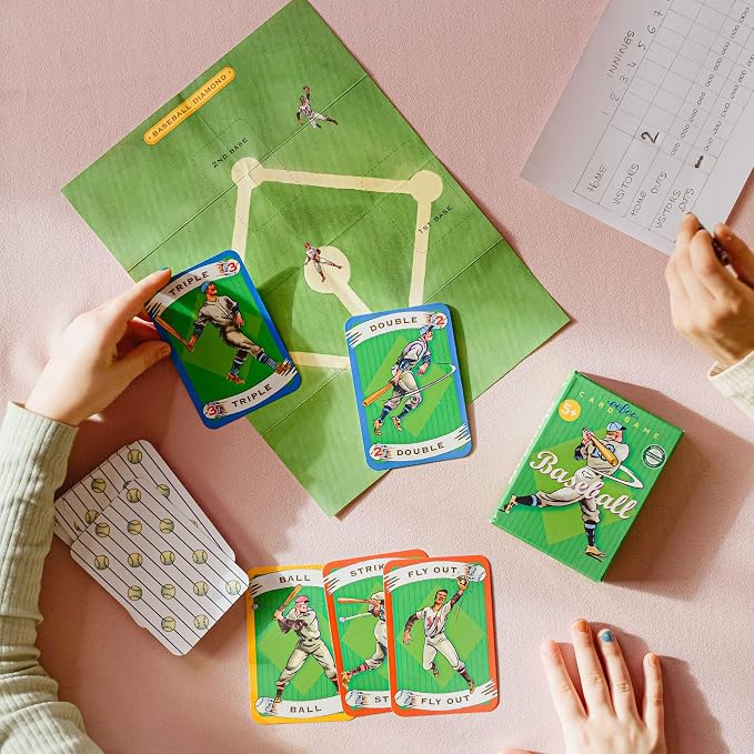 eeBoo: Baseball Playing Cards and Game, 36 Action Cards with Foldable Field, Develops Strategic Thinking, for Ages 5 and up