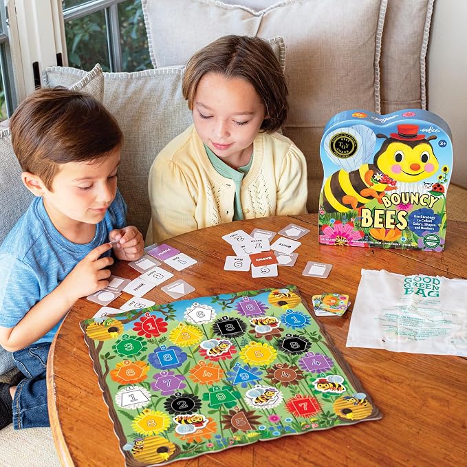 eeBoo: Bouncy Bees Board Game, Learn Colors Numbers and Shapes, Strategy Game for 2-4 Players, Screen-Free Fun, Kids Ages 3 and up