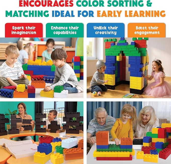 BiggoBlocks Large Building Blocks for Kids Ages 3-8 – 336 Piece Mega Set – Indoor & Outdoor STEM Toy for Boys & Girls