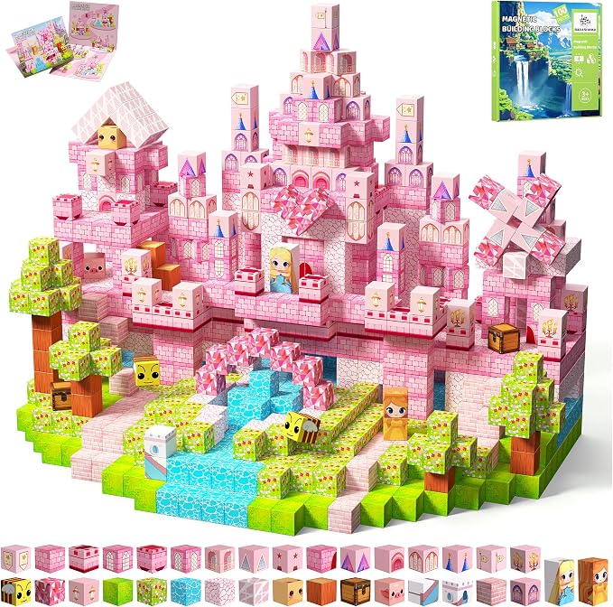 100PCS Magnetic Blocks, Magnetic Building Cube Set for Kids Ages 3+, Constructions STEM Stacking Tiles Toy Building Birthday Gifts for Girls