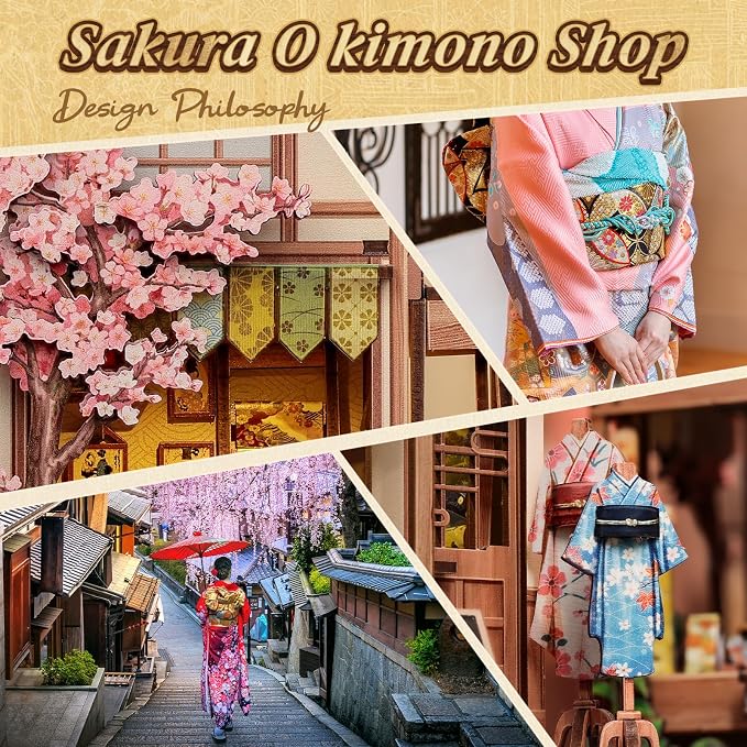 Cutefun Book Nook Kit - DIY Miniature Dollhouse Kit for Adults, Teens and Beginners, Japanese Sakura Tiny House Bookshelf Decor 3D Wooden Puzzles, Gifts for Friends & Family (Sakura Kimono Shop)