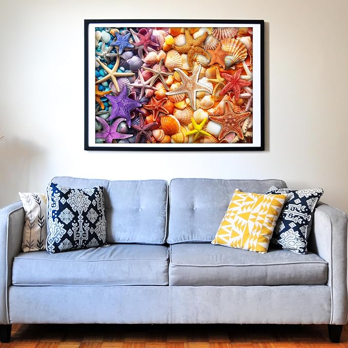 Think2Master Colorful Rainbow of Starfish & Seashells 1000 Pieces Large Format Jigsaw Puzzle for Kids 13+, Teens, Adults & Families. Beautiful Vibrant Illustration Artwork Size: 26.8” X 18.9”
