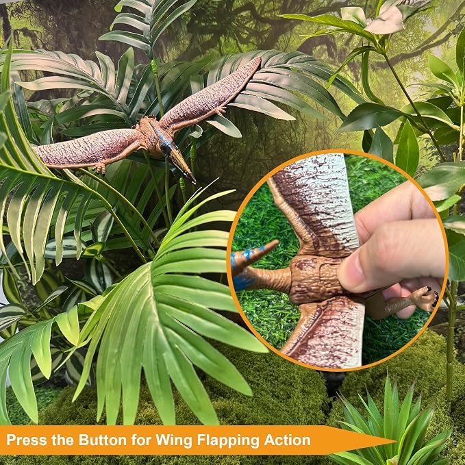 EKU Dinosaur Toys Wing Flapping Pterodactyl Toy Quetzalcoatlus, Chomp Action T Rex Tyrannosaurus, Head Moves Attack Triceratops Realistic Dino Action Figures for Kids 3-12 Jurassic World Toys