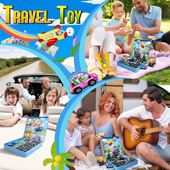 40PCS Mini Magnetic Tiles – City Road Building Blocks Set in Iron Case, Portable STEM Travel Toys for Toddlers, Quiet On-the-Go Activities & Preschool Learning for Kids