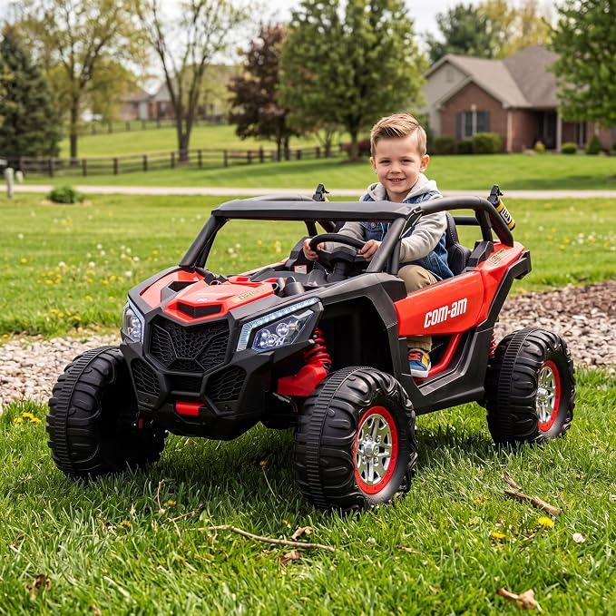 24V 2-Seater UTV Ride on Toy with Remote Control – Powerful 4WD Electric Vehicle Features 4 Shock Absorbers, Leather Seats, Music, and Lights. Designed As a 24V Ride-on Toy for Big Kids