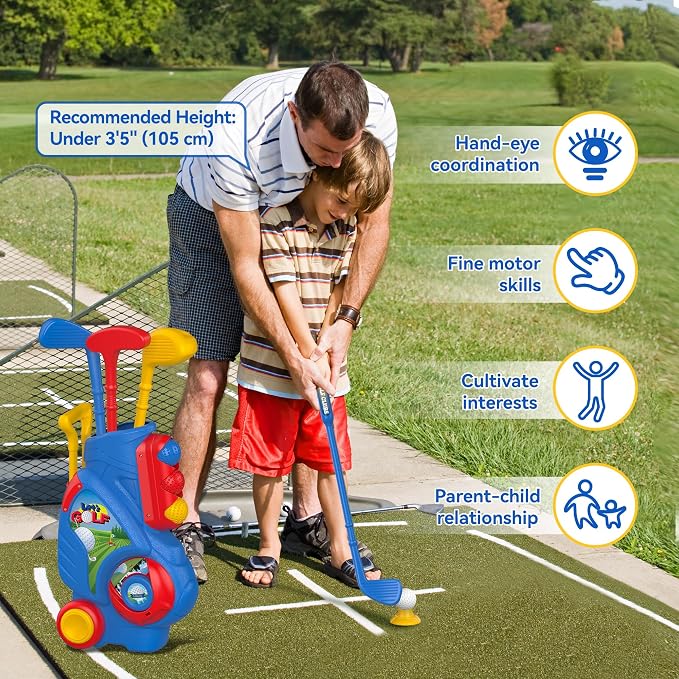 Liberry Toddler Golf Set, Upgraded Kids Golf Cart with Unique Shoulder Strap Design, Indoor Outdoor Sports Toys Gifts for Boys Girls 2 3 4 Years Old