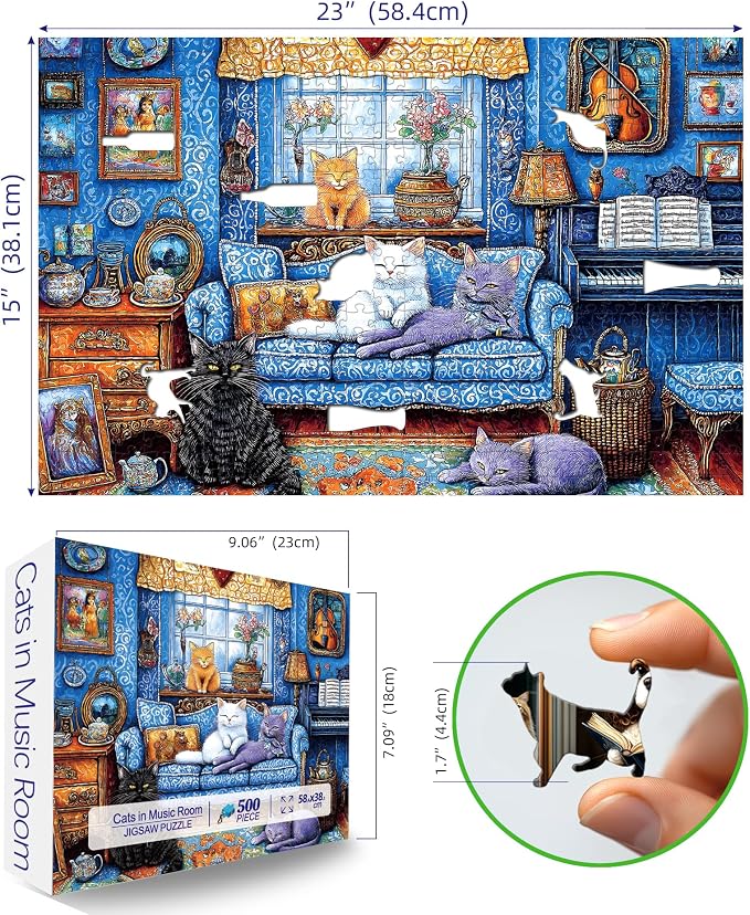 Blueforest 500 Piece Puzzles for Adults Clearance, Difficult Jigsaw Puzzles for Adult Challenging, Funny Cute Cats Unique Jigsaw Puzzles for Gifts Party Games Family Fun