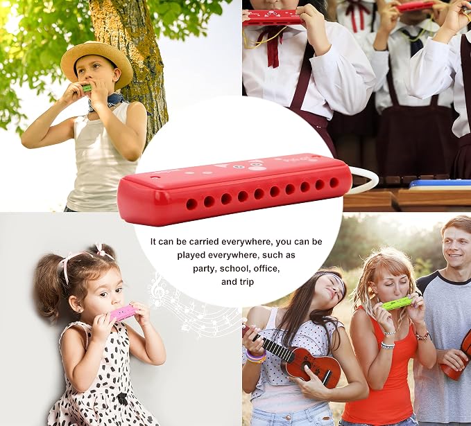Crafteem Colored Harmonica for Kids and Beginners - Easy-to-Learn Key of C Instrument - Portable and Lightweight.