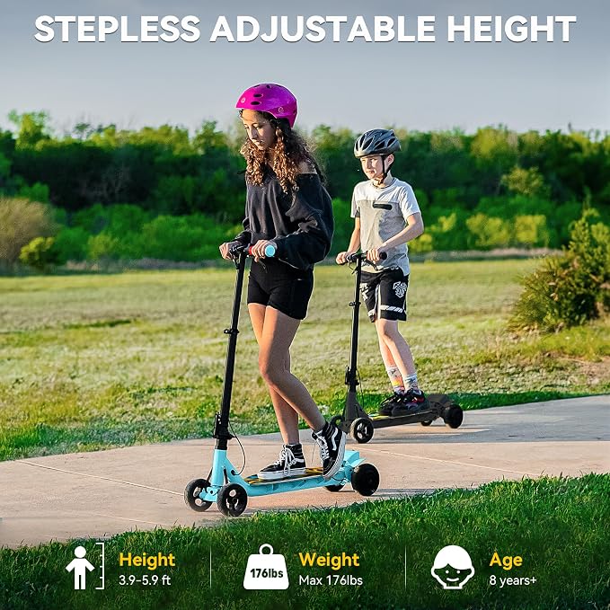 4-Wheel Electric Scooter for Kids w/ 250W Motor, Max 10 MPH & 8.5 Miles, Foldable E-Scooter for Kids with Rainbow Lights, LED Display, 5 Speeds & Adjustable Balance, UL-2272 Certified