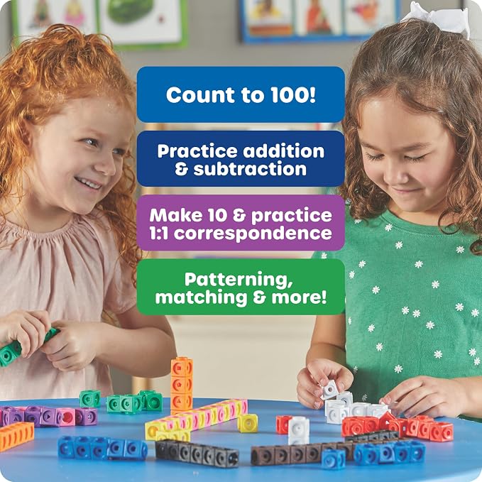 Learning Resources MathLink Cubes - Set of 100 Cubes, Ages 5+ Kindergarten, STEM Activities, Math Manipulatives, Homeschool Supplies, Teacher Supplies