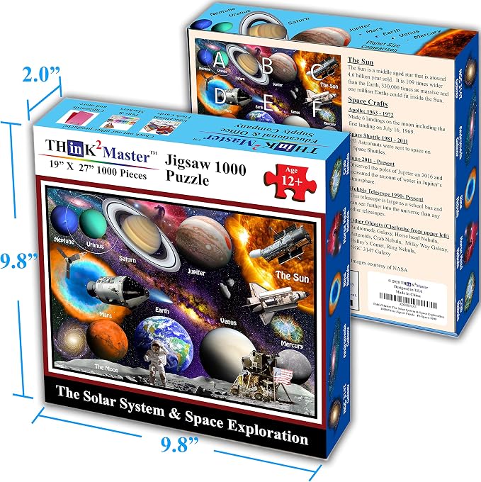 Think2Master Solar System & Space Exploration 1000 Pieces Jigsaw Puzzle for 13+, Seniors, Adults & Families. Great Gift for stimulating Learning About Astronomy. Size: 19” X 27”