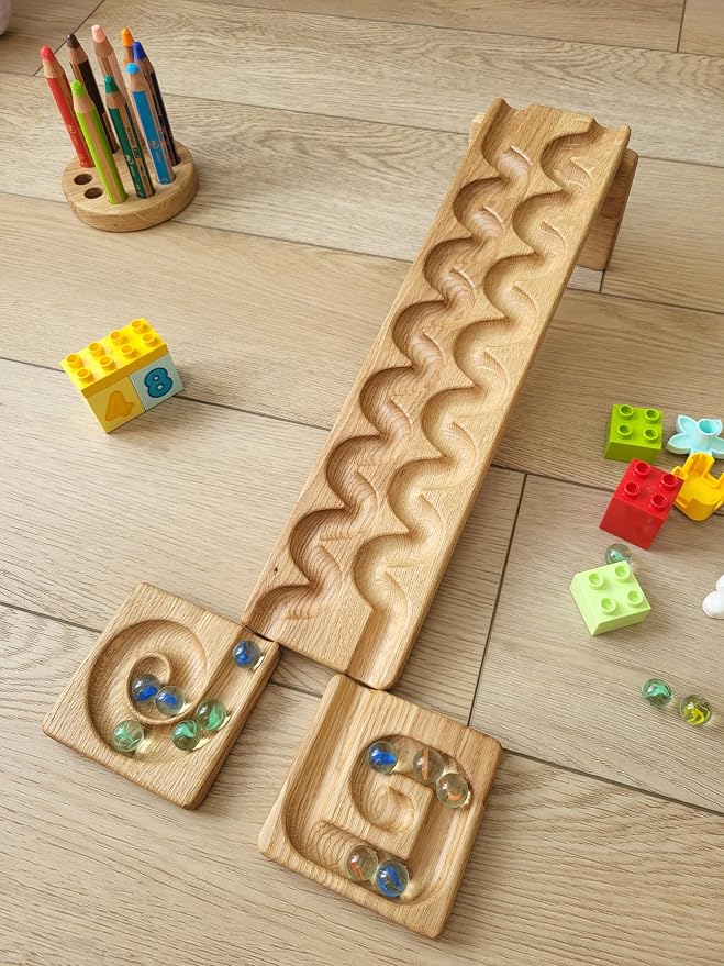 Wooden Marble Run Track – Montessori STEM Toy for Kids – Race Machine & Maze Board – Educational Wooden Roller Track Game – Wind Run Gift for Children