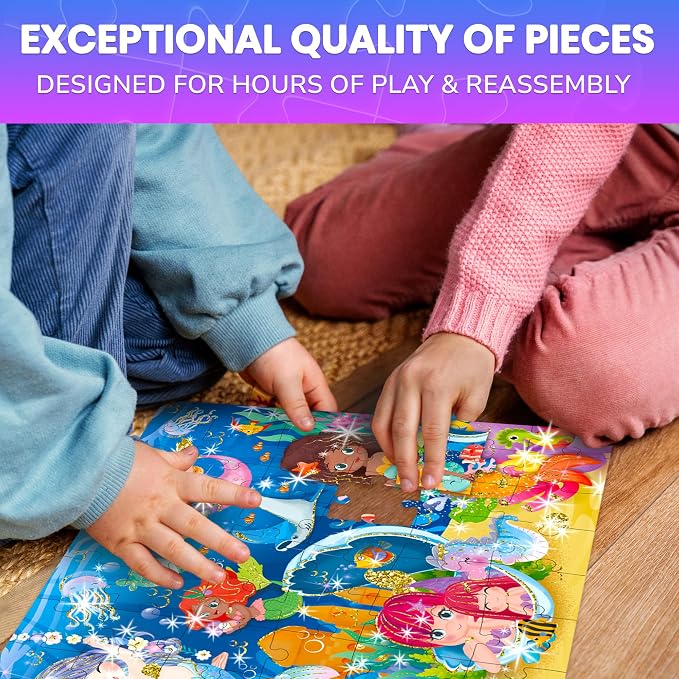 QUOKKA Puzzles for Kids Ages 4-6 - Set of 4x60 Jigsaw Puzzles for Toddlers 3-5 - Glitter Unicorn Princess Animals Toys for Children 6-8 yo - Gift Educational Game for Boys & Girls