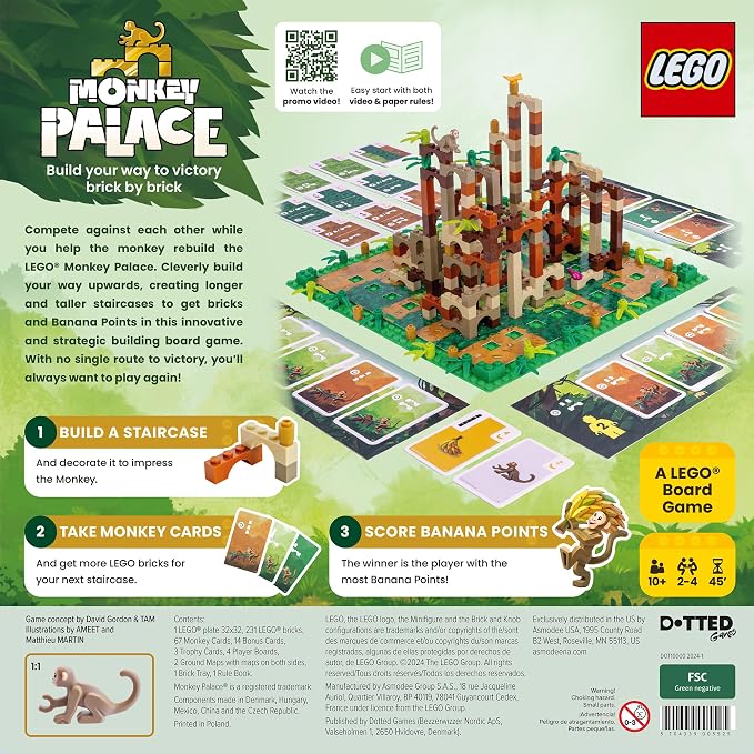 Monkey Palace - LEGO Board Game, Brick Building Strategy Board Game for Kids 8-12, Family Fun for Adults, LEGO Fun Toys for Kids & Families, 2-4 Players Ages 10+, 45 Minute Playtime