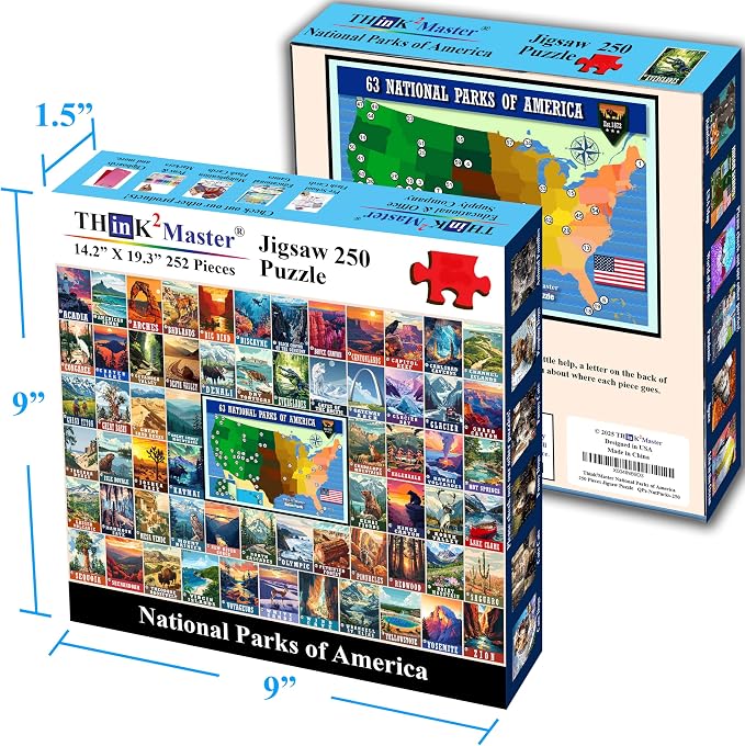Think2Master Vintage USA National Park 250 Pieces Jigsaw Puzzle. Great for Adults and Seniors. 14.2” X 19.3”