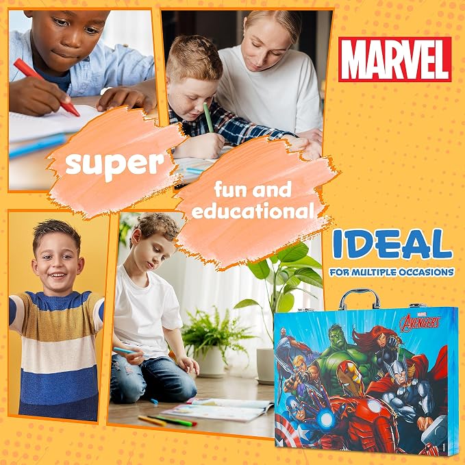 Marvel Colored Pencils Art Supplies Kids Drawing Kit School Supplies Painting Kit Girls Drawing Pencils Art Kit Travel Case with Crayons Arts and Crafts for Kids 4-12 (Multi Avengers)