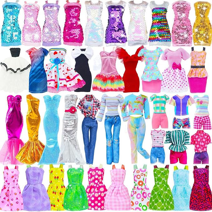 11 Pcs Doll Clothes Including Evening Fishtail Dress Shiny Sequined Slip Dress Fashionable Short Skirt Casual Outfits Top and Pants for 11.5 inch Girl Dolls (No Doll)